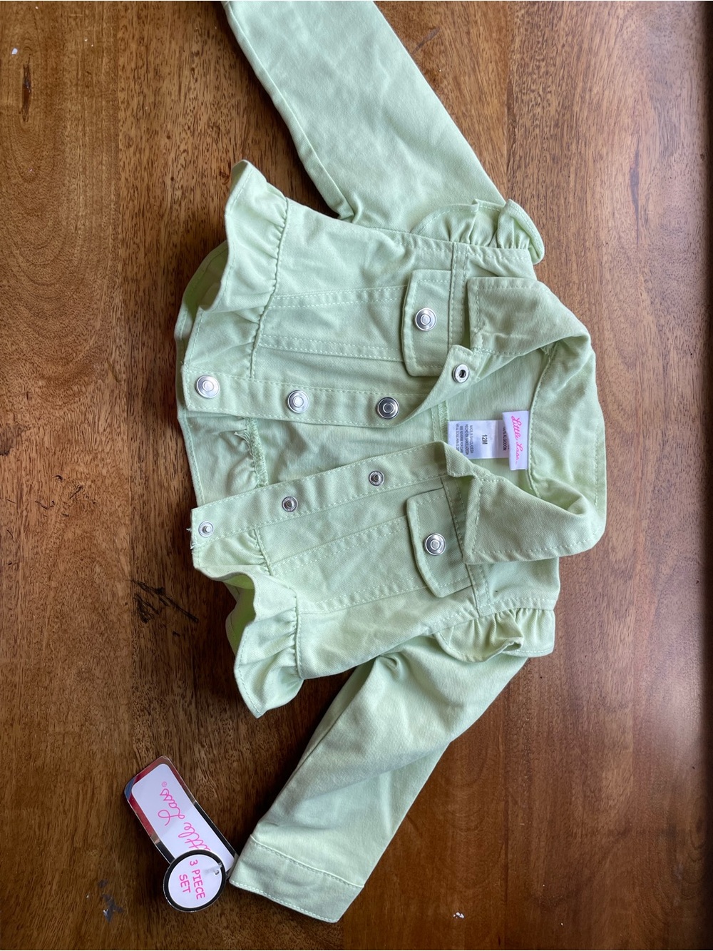Little Lass Light Lime Green Ruffle Denim Jacket